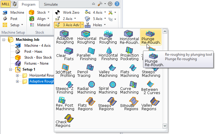 Plunge Re-Roughing, 3 Axis Menu Item