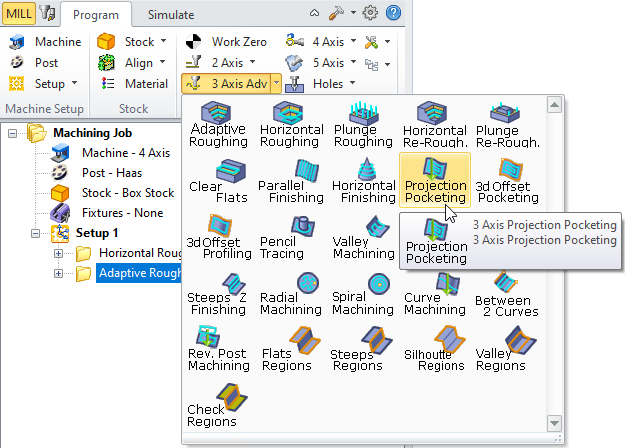Projection Pocketing, 3 Axis Menu Item