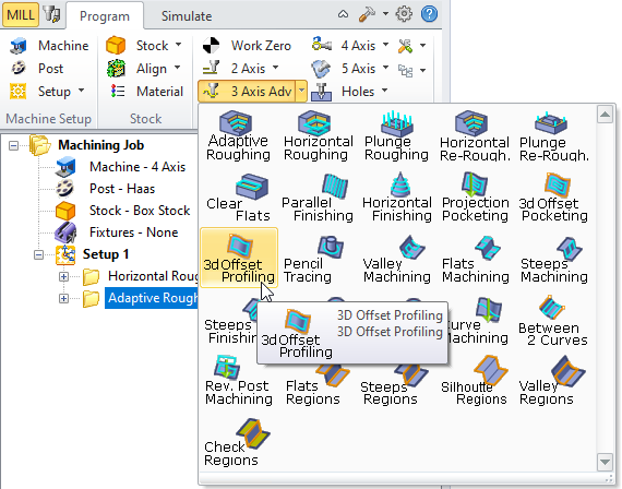 3D Offset Profiling, 3 Axis Menu Item