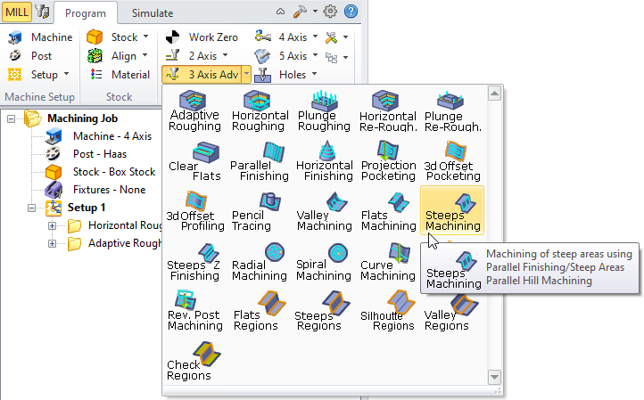 Steeps (Parallel Hill) Machining, 3 Axis Menu Item&nbsp;