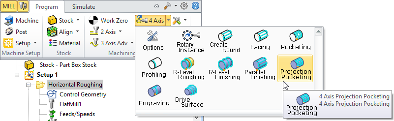 4 Axis Projection Pocketing Menu Item