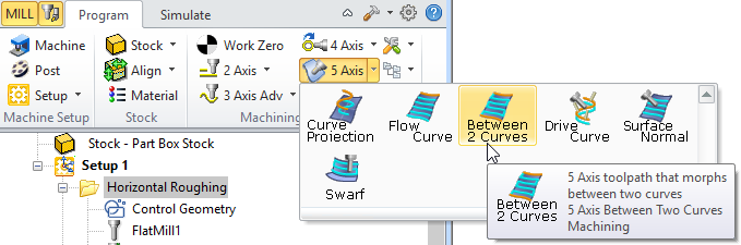 Between 2 Curves, 5 Axis Menu Item - Premium Configuration Shown