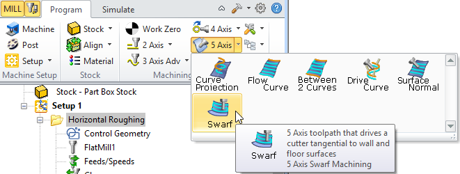 Swarf Machining, 5 Axis Menu Item - Premium Configuration Shown