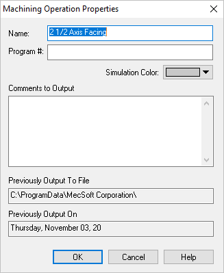 Dialog Box: Machining Operation Properties