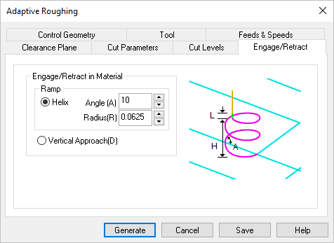 Dialog Box: Entry/Exit tab, Parallel Finishing, 3 Axis