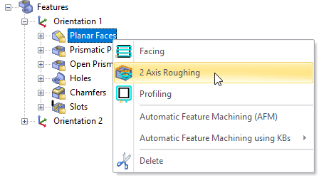 Right-click Options on a Machining Features