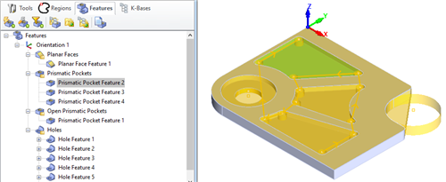 Machining Features created under the Features tab in Machining Objects Browser