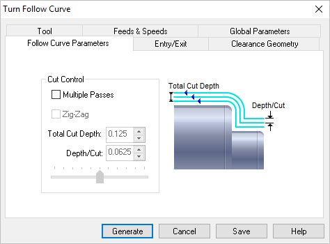 Dialog Box: Follow Curve Parameters tab, Turn Follow Curve