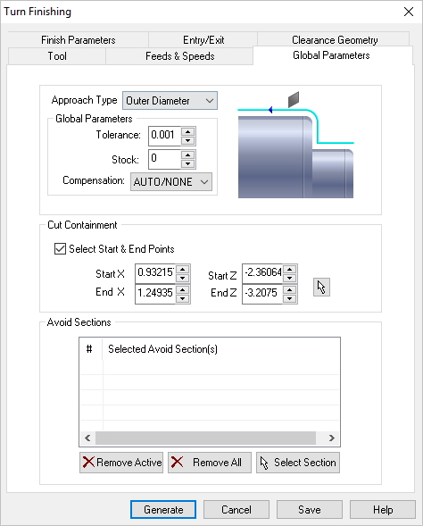 Dialog Box: Global Parameters tab, Turn Finishing