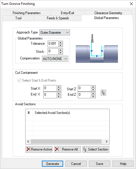 Dialog Box: Global Parameters tab, Turn Groove Finishing