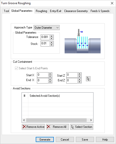 Dialog Box: Global Parameters tab, Turn Groove Roughing