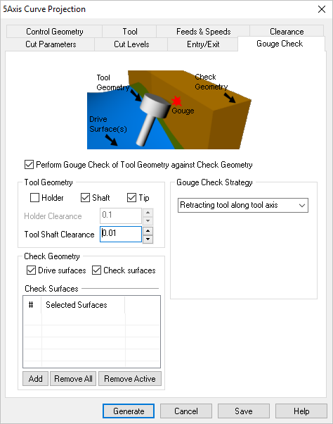 Dialog Box: Gouge Check tab, 5 Axis Milling Operations