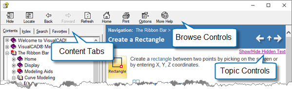 VisualCAM Online Help Browser Controls