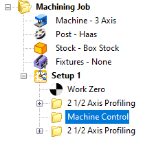 example that shows Machine Control cycle inserted between two machining operations