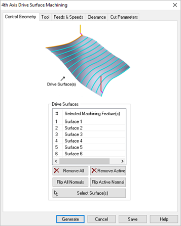 Dialog Box: Machining Features tab, 5 Axis Surface Normal Operations