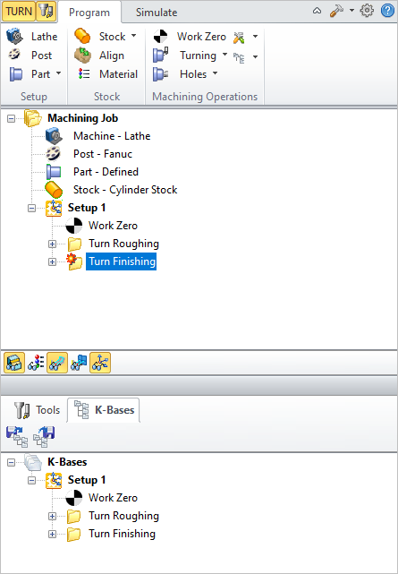 K-Bases tab of the Machining Objects Browser