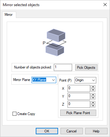 Mirror selected objects dialog box