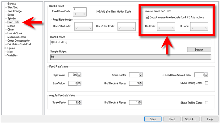 Post-Process Generator / Feedrate / Inverse Time