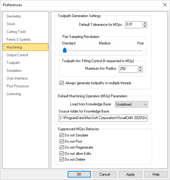CAM Preferences: Machining