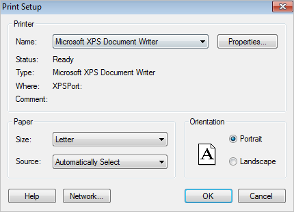 The standard Windows® Print Setup dialog