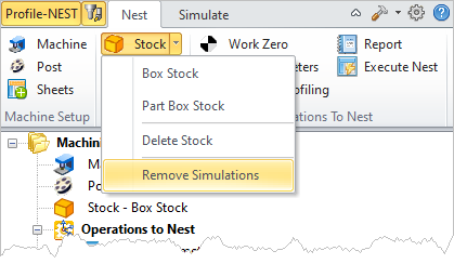 Machining Browser: Remove Simulations stock menu