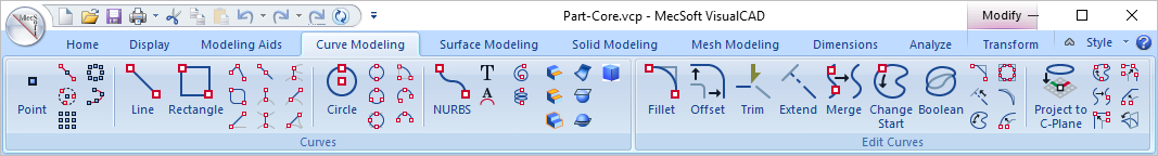 Curve Modeling Ribbon Bar