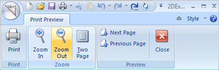 Print Preview Ribbon Bar