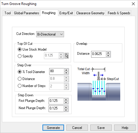 Dialog Box: Roughing tab, Turn Groove Roughing