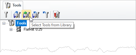 From the Tools tab of the Machining Objects Browser, select the Select Tools from Library button.