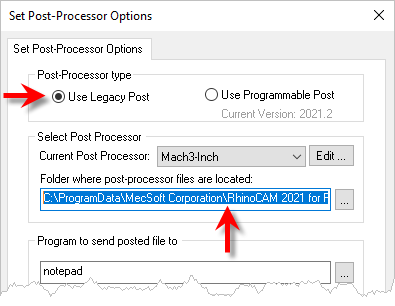 Set Post-Processor Options Dialog