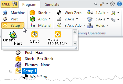 Machining Browser: Setup menu item