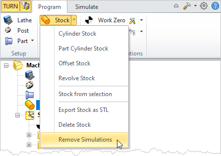 Machining Browser: Remove Simulations stock menu
