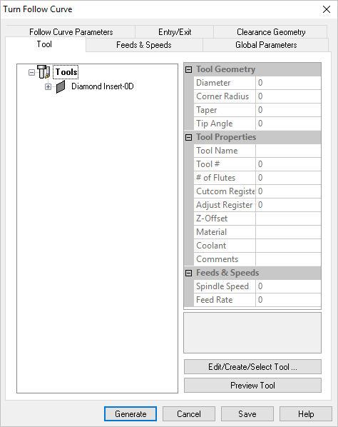 Dialog Box: Tool tab, Turn Follow Curve