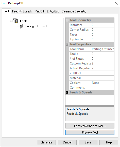 Dialog Box: Tool tab, Turn Part Off