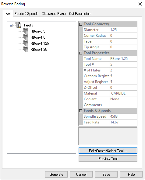 Dialog Box: Tool tab, Turn Reverse Boring