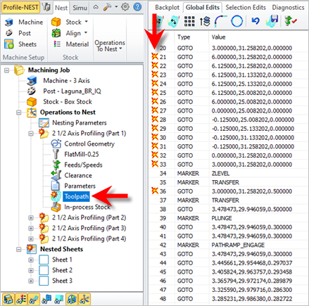 Tool motion errors are flagged for evaluation.