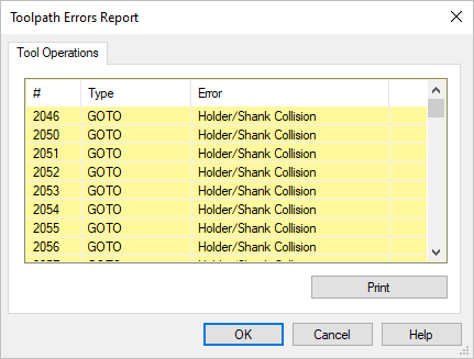 Toolpath Errors Report