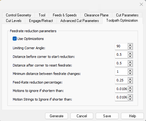 Dialog Box: Feedrate Optimization