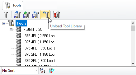 Machining Objects Browser, Unload Tool Library
