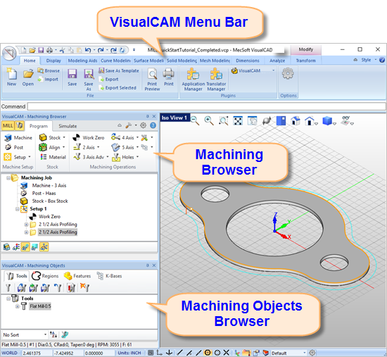 The MILL module running inside of VisualCAD