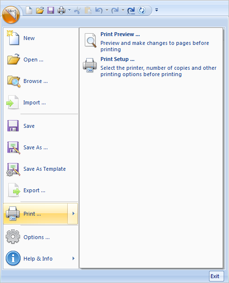 VisualCAD® Menu > Print ...