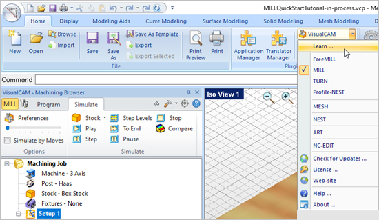 To access the Learning Resources dilog in VisualCAM