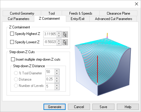 Dialog Box: Z Containment tab, 3 Axis Operations
